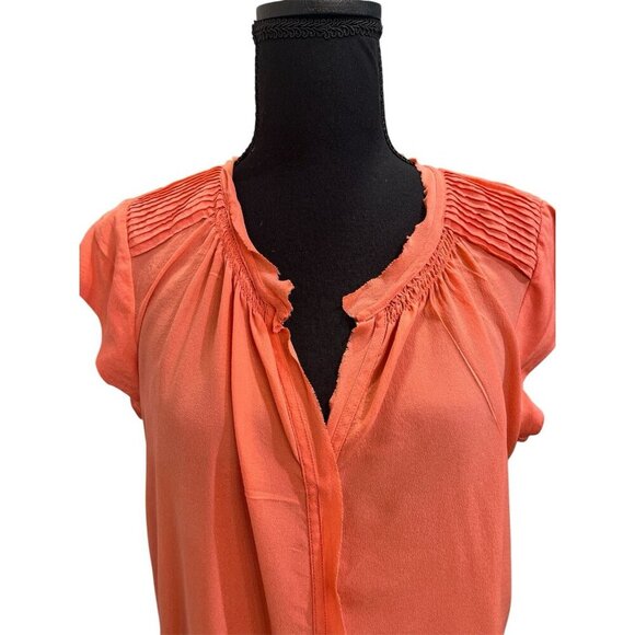 Daniel Rainn Top Pleated Front Cap Sleeves Sz M Coral 100% Silk - Picture 2 of 8